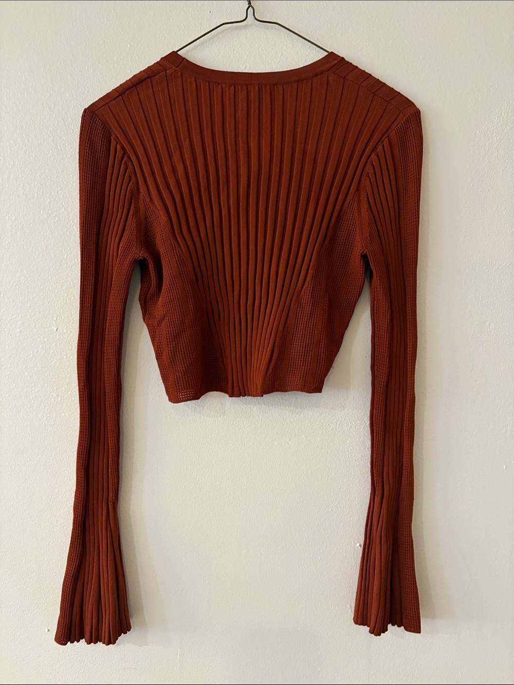 ba&sh Rust Cropped Ribbed V-Neck Cardigan - Picture 2 of 7